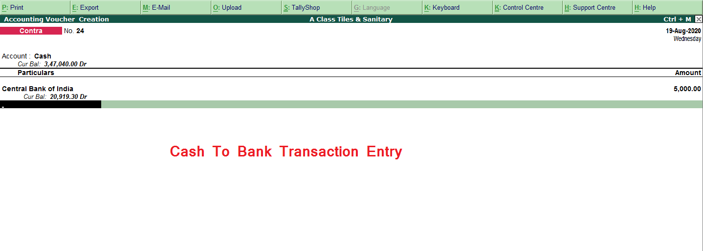cash to bank entry