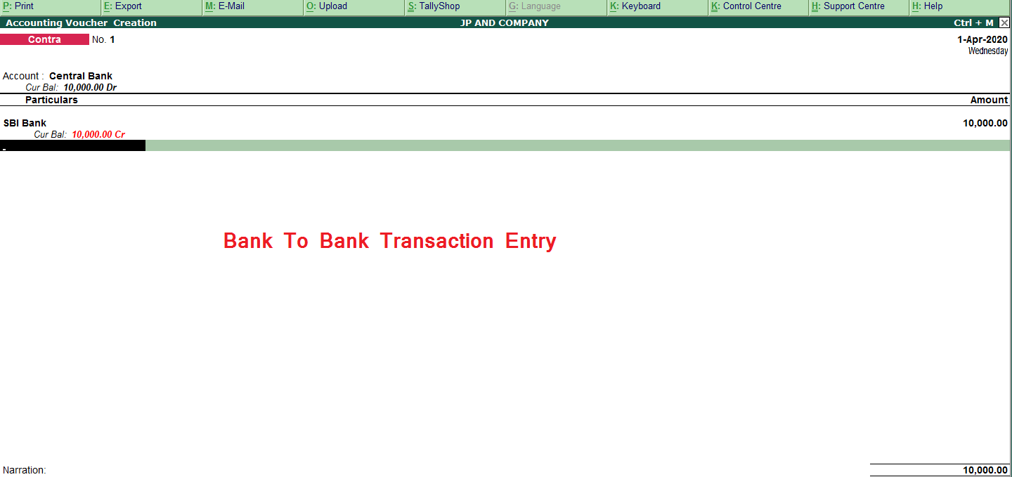 bank to bank contra entry