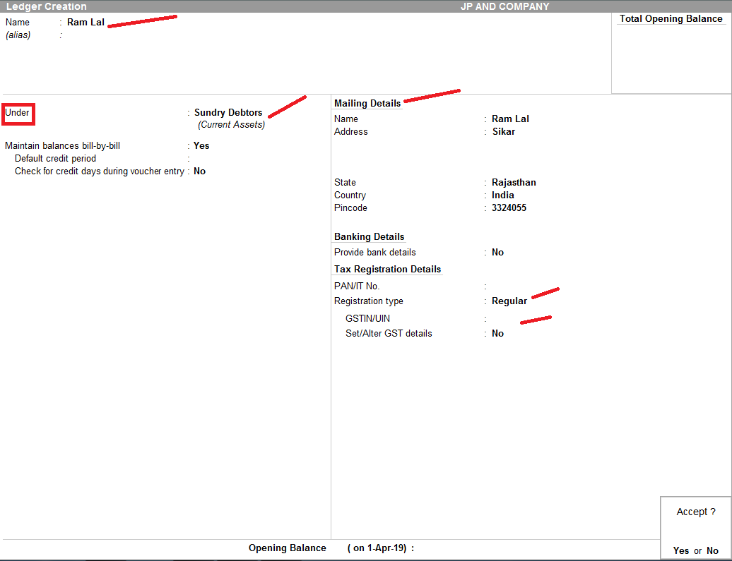 ledger createion window